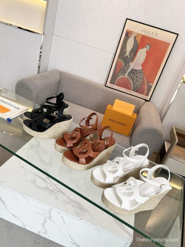 2025 Women Louis Vuitton Brown Leather Espadrilles Sandals MJ00280