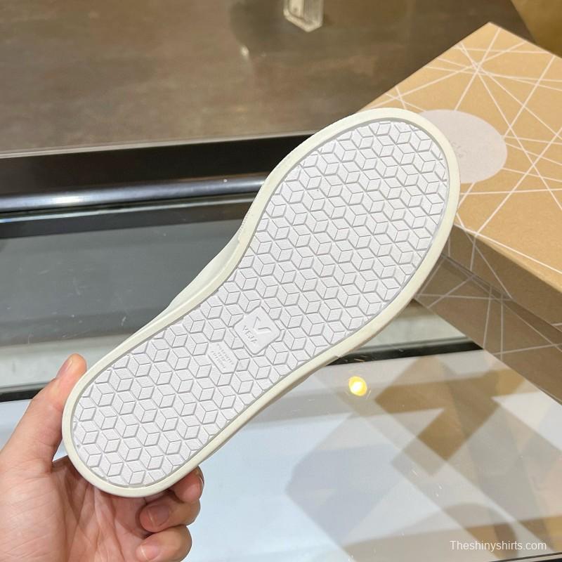 2025 Unisex VEJA White Light Blue Leather Canvas Vulcanized Sneakers MJ00240