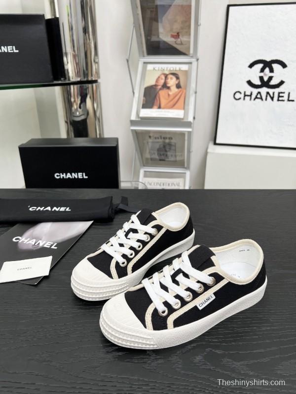 2025 Women Chanel Black Canvas Sneakers LY00230