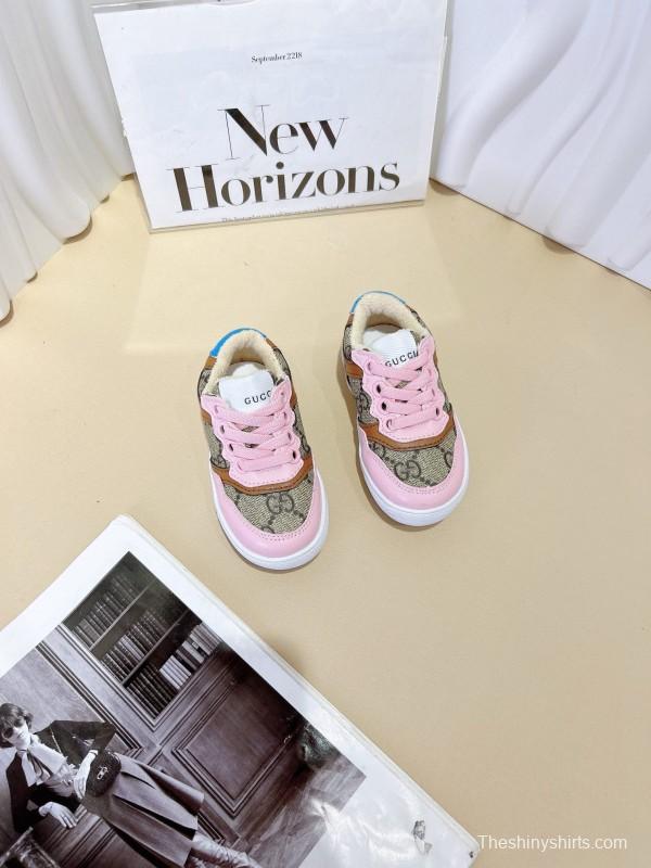 2024 Kids Gucci Pink Beige Canvas Leather Sneakers