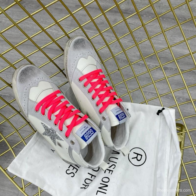 2024 Unisex GGDB White Silver Glitter Leather High Top Sneakers MJ00300