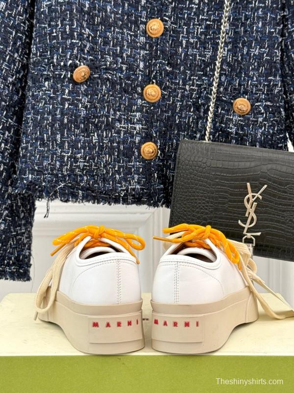 2025 Women Marni White Leather Chunky Sole Casual Sneakers LY00360(F)