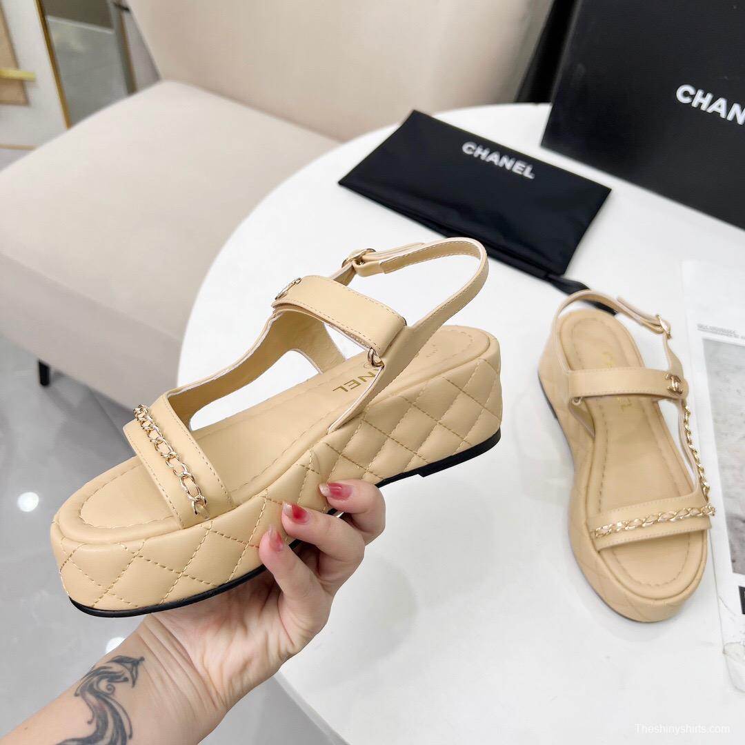 2025 Women Chanel Beige Leather Sandals LY00260