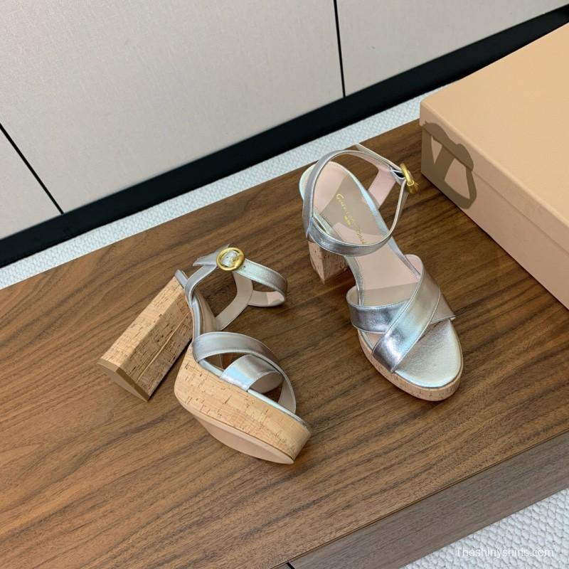 2025 Women Gianvito Rossi Silver Leather Platform Sandals