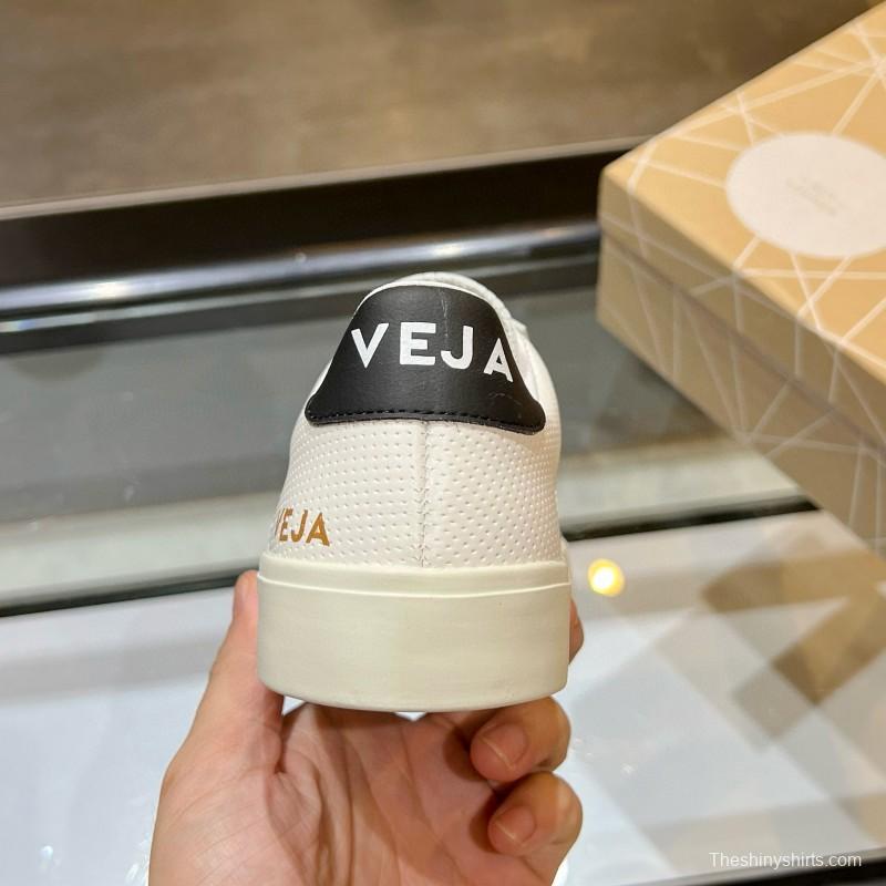 2025 Unisex VEJA White Black Leather Canvas Sneakers V Logo MJ00240(W/M)