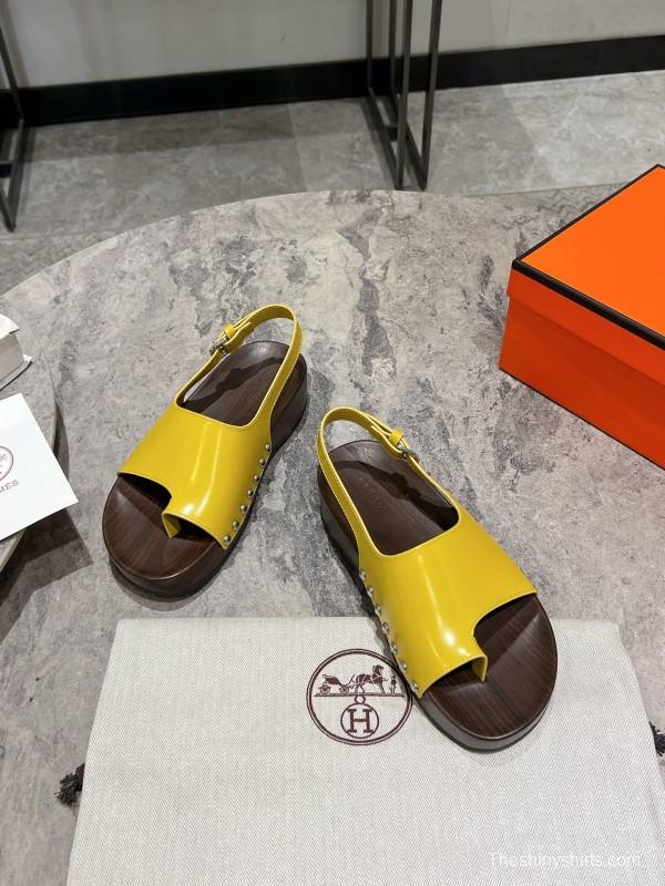 2025 Women Hermès Yellow Leather Sandals
