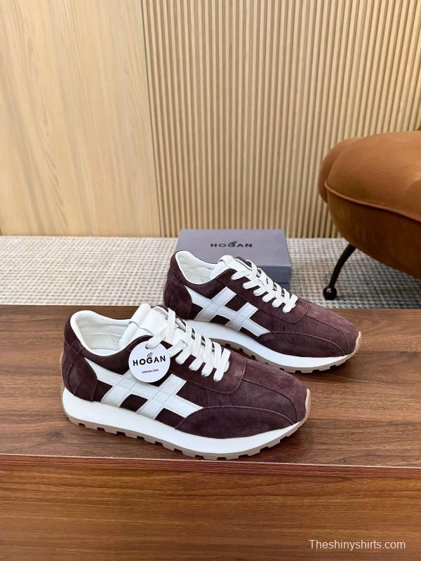 2025 Unisex HOGAN Burgundy White Suede Leather Sneakers