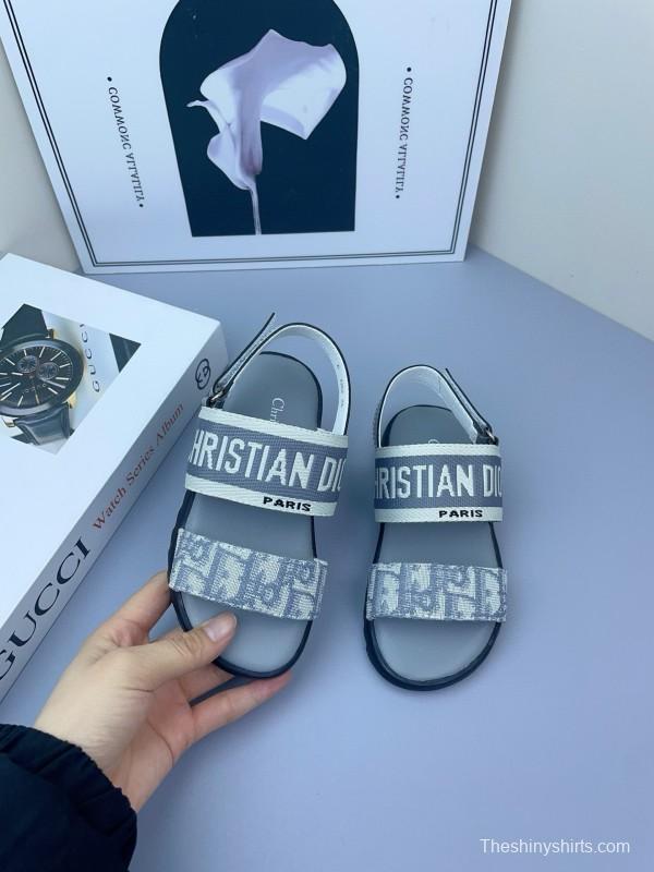 2025 Kids DIOR White Black Canvas Sandals