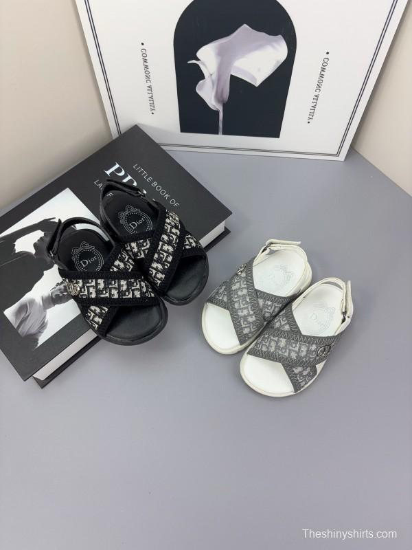 2025 Kids Dior Black White Fabric Sandals