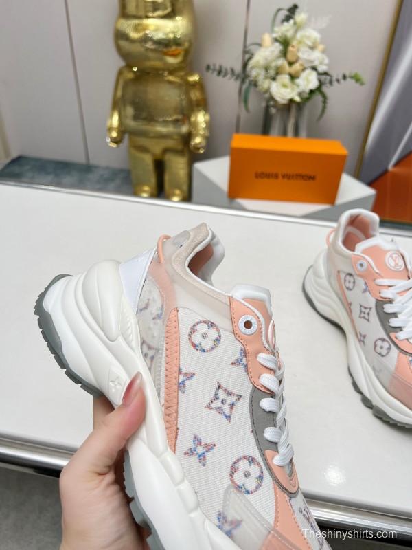 2025 Unisex Louis Vuitton Pink White Leather Tech Fabric Sneakers Monogram LY00340