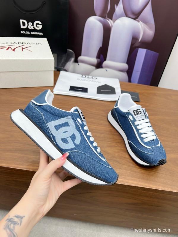 2025 Unisex Dolce & Gabbana Blue Denim Leather Sneakers LY00300