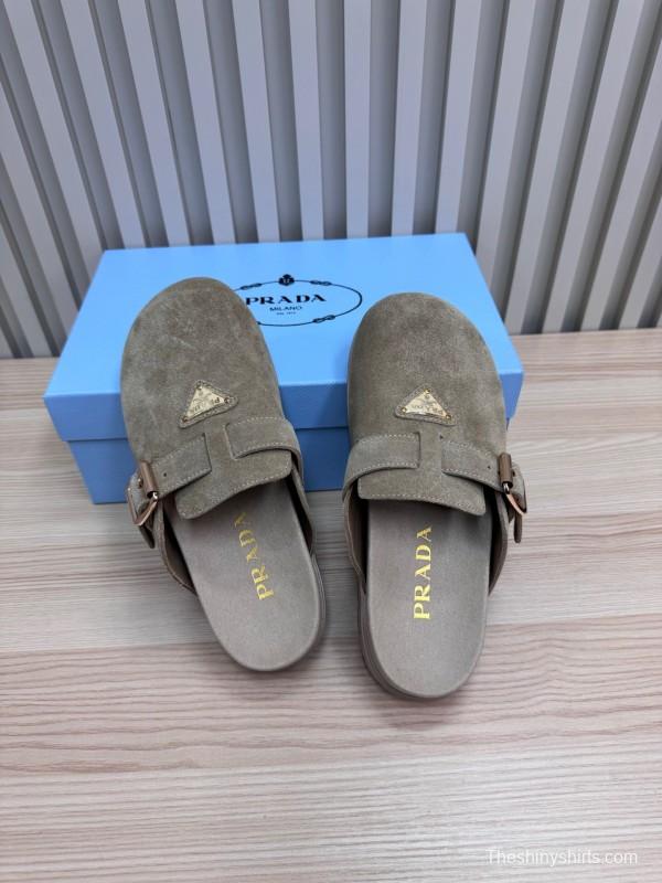 2025 Prada Grey Suede Slippers LY00280