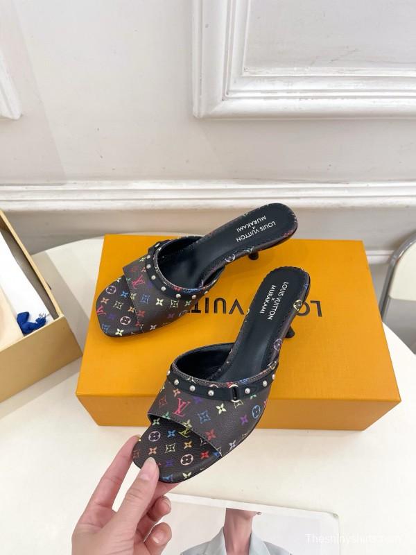 2025 Women Louis Vuitton Multicolor Leather Kitten Heel Studded MJ00290