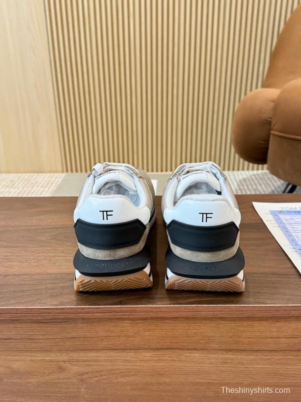 2025 Unisex TOM FORD White Grey Black Leather Suede Sneakers LY00360(F)/LY00370(M)