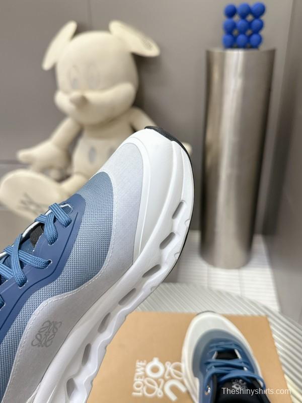 2025 Unisex Loewe Blue Grey White Leather Mesh Sneakers