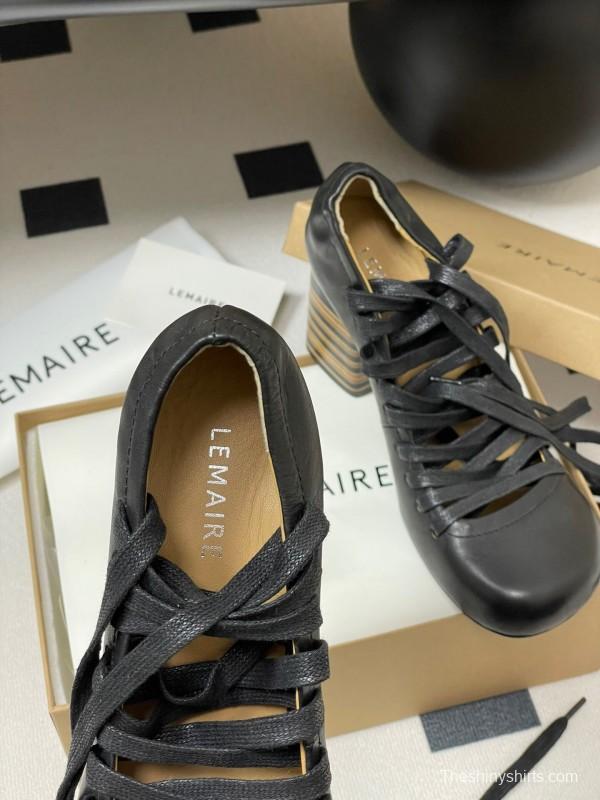 Lemaire 2025 SS Spring Collection Ballet Flats Derby Shoes with Laces Flat Heel and High Heel - KFY00310