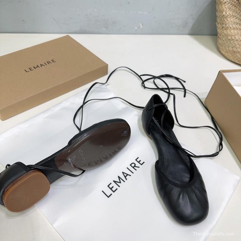 2025 Women LEMAIRE Black Calf Leather Mary Jane Lace-up KFY00300