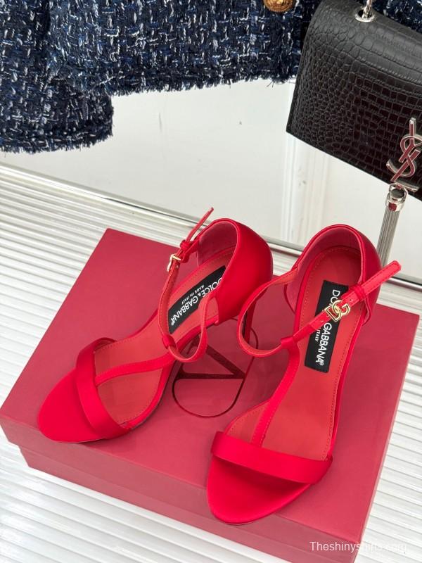2025 Women Dolce & Gabbana Red Leather High Heel Sandals KFY00300