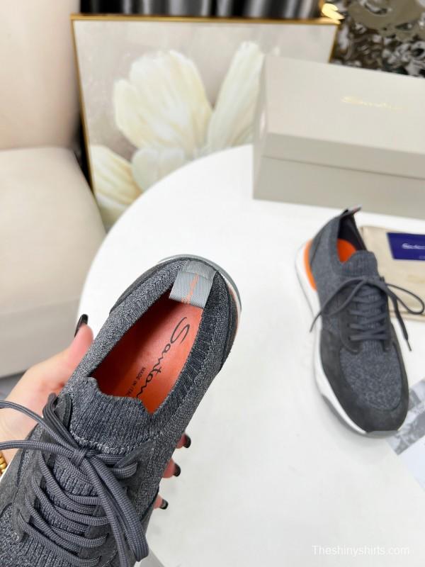 2025 Unisex Santoni Grey Orange Wool Blend Knit Sneakers AS00320