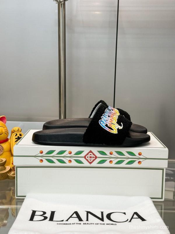 2025 Men CASA BLANCA Black Embroidery Slippers Original Embroidery KFY00160