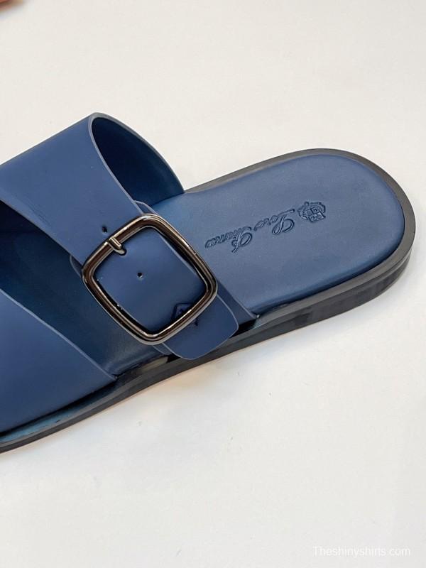 2025 Men Loro Piana Blue Leather Slippers AS00250