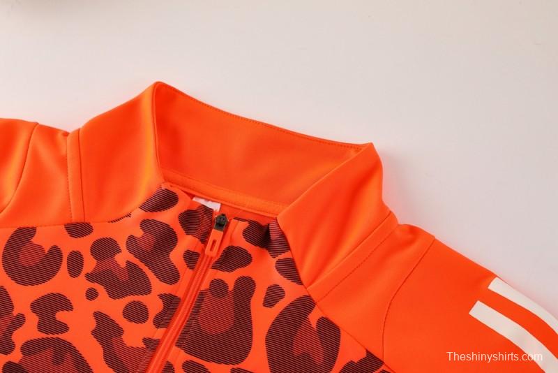 2025 Adidas Orange & Black with Leopard Print Pattern Half Zipper Jacket +Long Pants