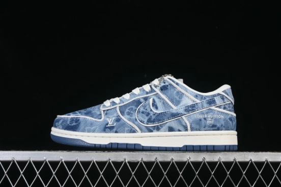Nike SB Dunk Low LV Collaboration Light Blue Denim Anniversary High-End Custom Low-Top Casual Skate Shoes - SC0601-468