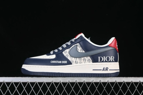 Nike Air Force 1 '07 Low Dior Collaboration White Blue Gray Hook Casual Sneakers - XD2588-603