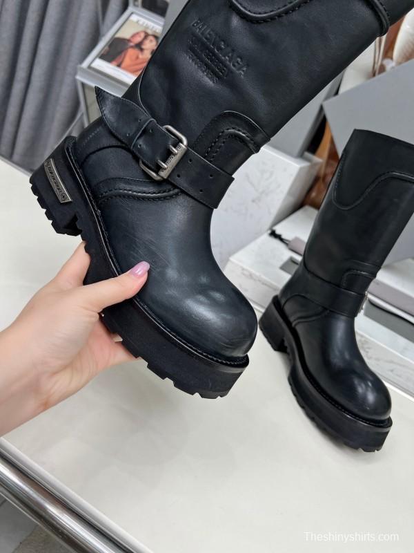 Banciga Paris 25FW Venom Mid-Calf Boots Punk Motorcycle Style with Buckle and Thick Sole - LY00480