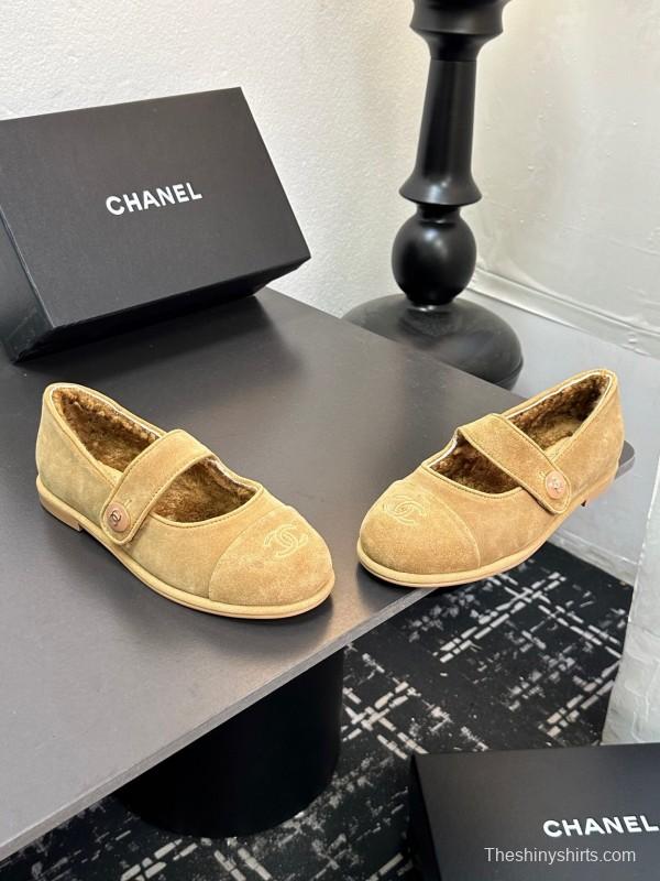 Chanel 2025 SS New French Style Mary Jane Flat Shoes with Fur - KFY00300