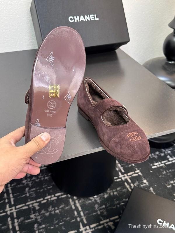 Chanel 2025 SS New French Mary Jane Flat Shoes with Fur - KFY00300